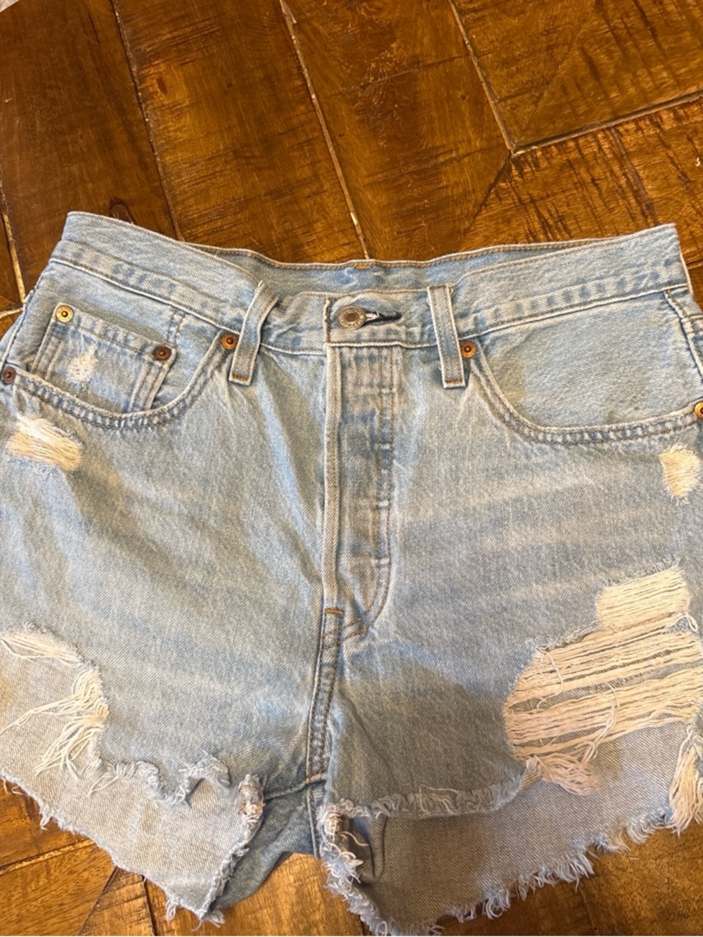 Levi's Light Wash Distressed Denim Shorts